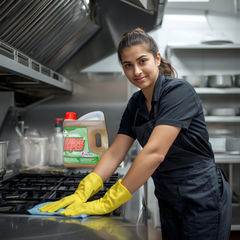 Industrial kitchen degreasing and cleaning with high-performance supplies for UK restaurants and catering environments.